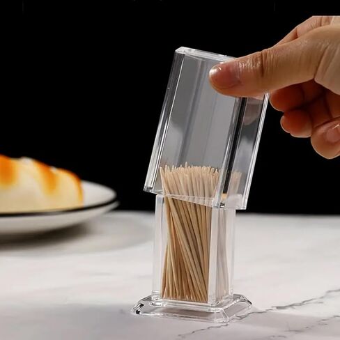 Acrylic Toothpick Cotton Swab Holder Dispenser Organizer Clear Storage Box with Lid (Rectangle Shape) YTBH-08122 in Kuwait