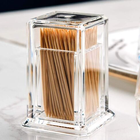 Acrylic Toothpick Cotton Swab Holder Dispenser Organizer Clear Storage Box with Lid (Rectangle Shape) YTBH-08122 in Kuwait