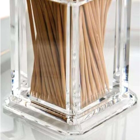 Acrylic Toothpick Cotton Swab Holder Dispenser Organizer Clear Storage Box with Lid (Rectangle Shape) YTBH-08122 in Kuwait