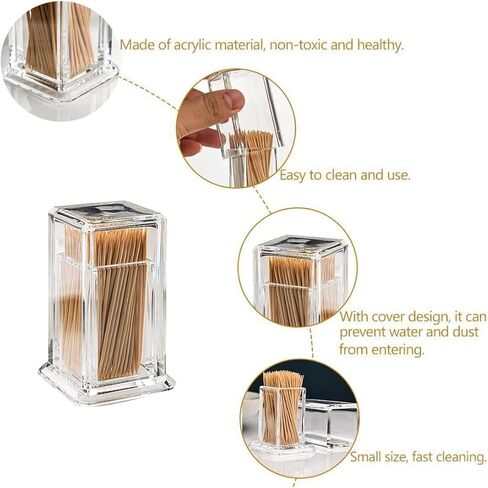 Acrylic Toothpick Cotton Swab Holder Dispenser Organizer Clear Storage Box with Lid (Rectangle Shape) YTBH-08122 in Kuwait