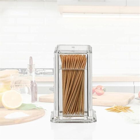 Acrylic Toothpick Cotton Swab Holder Dispenser Organizer Clear Storage Box with Lid (Rectangle Shape) YTBH-08122 in Kuwait