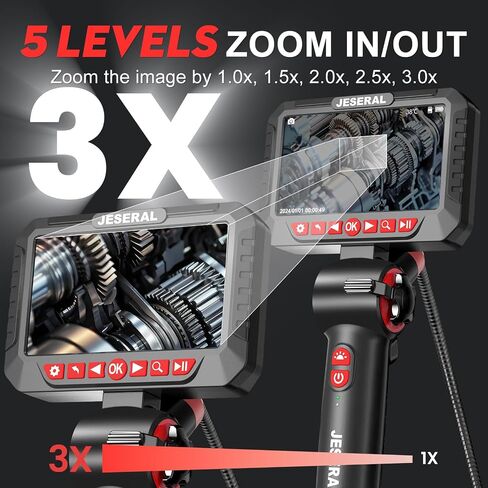 Two-Way 210°Articulating Borescope - JESERAL 5" HD 1080P Inspection Camera Screen with Light, Endoscope Camera with 8.5mm Len IP67 Waterproof Probe, 3X Zoom Borescope Camera with Semi-Rigid 5FT Cable in Saudi Arabia