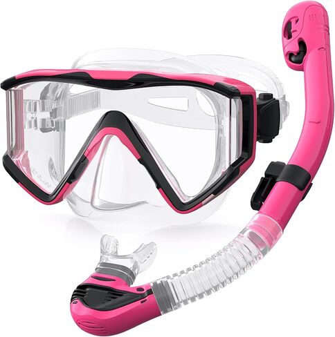 Greatever Snorkel Set Pano 3 Window Snorkel Mask Adult, Panoramic Wide View, Anti-Fog Scuba Diving Mask, Anti-Leak Snorkel Goggles Dry Top Snorkel, Professional Snorkeling Gear for Adults in Saudi Arabia