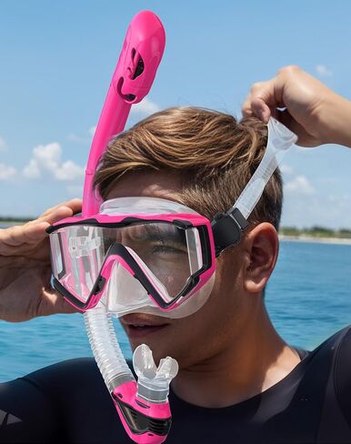 Greatever Snorkel Set Pano 3 Window Snorkel Mask Adult, Panoramic Wide View, Anti-Fog Scuba Diving Mask, Anti-Leak Snorkel Goggles Dry Top Snorkel, Professional Snorkeling Gear for Adults in Saudi Arabia