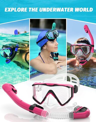 Greatever Snorkel Set Pano 3 Window Snorkel Mask Adult, Panoramic Wide View, Anti-Fog Scuba Diving Mask, Anti-Leak Snorkel Goggles Dry Top Snorkel, Professional Snorkeling Gear for Adults in Saudi Arabia