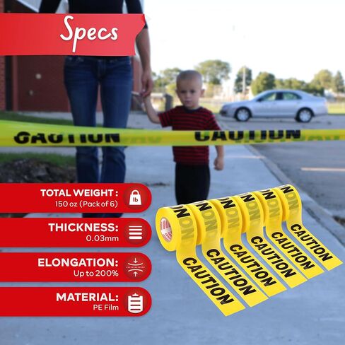 XFasten Yellow Caution Tape Roll 3 Inch x 1000 Feet 6-Pack (6000 Feet) Bold Black and Yellow Safety Tape, Barricade Tape, Construction Tape for Caution Tape Party Decorations Hazard Warning in Saudi Arabia