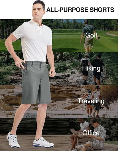 PULI Mens Golf Dress Shorts 10 Inch Inseam Casual Flat Front Summer Hiking Shorts with Pockets in Kuwait