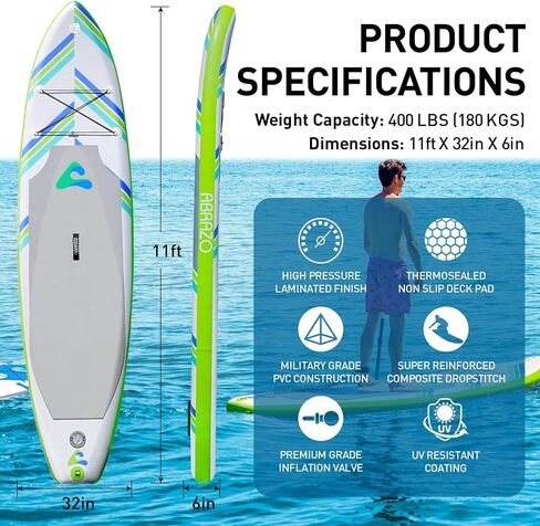 Inflatable Stand Up Paddle Board for Adults - Durable, Thick and Slip Resistant Paddle Board with SUP Accessories: Paddle, Patch Repair Kit, Hand Pump, SUP Leash, and SUP Backpack in Saudi Arabia