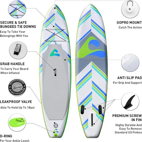 Inflatable Stand Up Paddle Board for Adults - Durable, Thick and Slip Resistant Paddle Board with SUP Accessories: Paddle, Patch Repair Kit, Hand Pump, SUP Leash, and SUP Backpack in Saudi Arabia