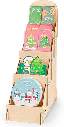 Greeting Card Display Stand, 4 Tier Retail Display Stand, Wooden Card Display Stand, Portable Sticker Display Stand for Coasters, Bookmarks, Vendors, Craft Trade Shows in Saudi Arabia