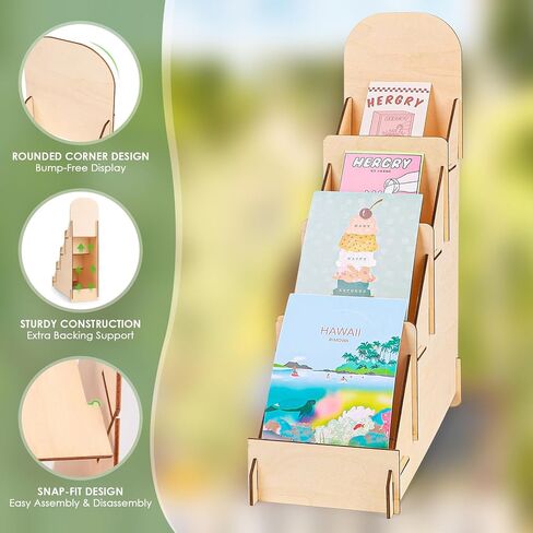 Greeting Card Display Stand, 4 Tier Retail Display Stand, Wooden Card Display Stand, Portable Sticker Display Stand for Coasters, Bookmarks, Vendors, Craft Trade Shows in Saudi Arabia