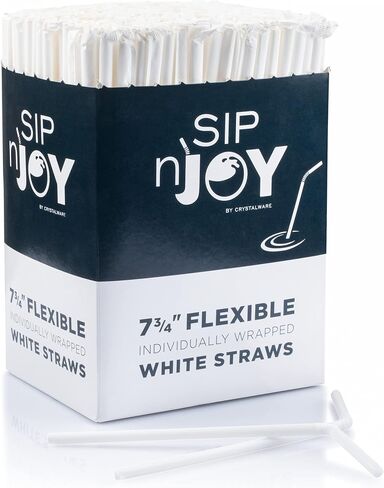 Bulk Pack of 380 Flexible Plastic Drinking Straws - White, Individually Wrapped, Food-Safe BPA Free, 7.75 Inches Long (1 Box) in Saudi Arabia