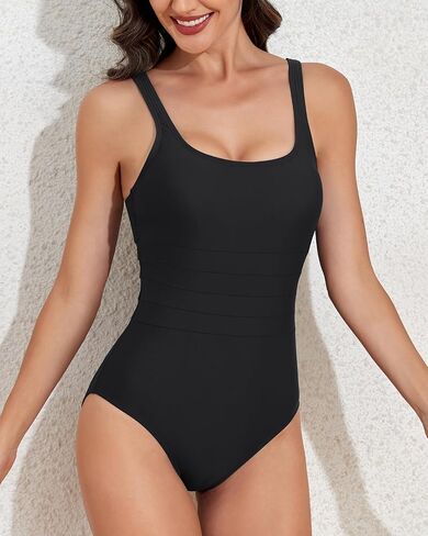 One Piece Swimsuit Women Adjustable Straps Scoop Neck Bathing Suit High Waisted Swimwear in Saudi Arabia