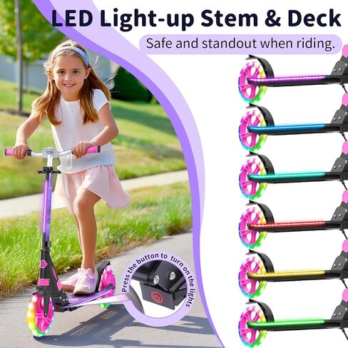 BELEEV V8 Scooter for Kids Ages 6+ with LED Light-Up Stem & Deck, Foldable Big Wheel Scooter with Adjustable Height, Shock Absorption, Carry Strap, 2 Wheel Kick Scooter for Adults, Teens, Up to 220lbs in Saudi Arabia