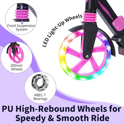 BELEEV V8 Scooter for Kids Ages 6+ with LED Light-Up Stem & Deck, Foldable Big Wheel Scooter with Adjustable Height, Shock Absorption, Carry Strap, 2 Wheel Kick Scooter for Adults, Teens, Up to 220lbs in Saudi Arabia