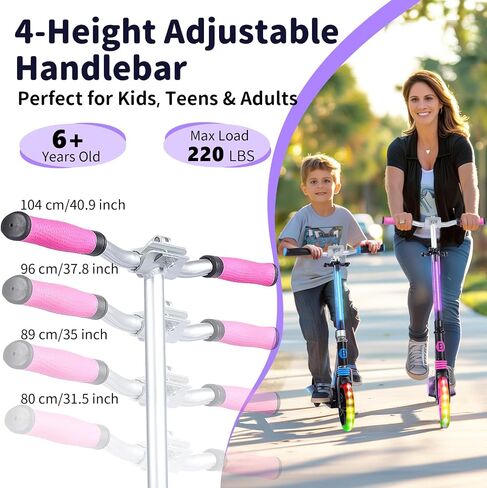 BELEEV V8 Scooter for Kids Ages 6+ with LED Light-Up Stem & Deck, Foldable Big Wheel Scooter with Adjustable Height, Shock Absorption, Carry Strap, 2 Wheel Kick Scooter for Adults, Teens, Up to 220lbs in Saudi Arabia