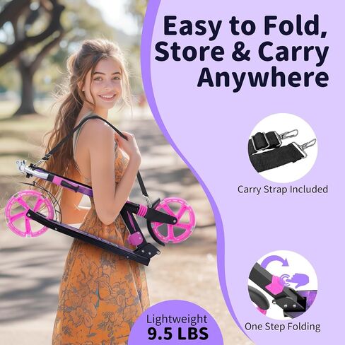 BELEEV V8 Scooter for Kids Ages 6+ with LED Light-Up Stem & Deck, Foldable Big Wheel Scooter with Adjustable Height, Shock Absorption, Carry Strap, 2 Wheel Kick Scooter for Adults, Teens, Up to 220lbs in Saudi Arabia
