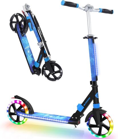 BELEEV V8 Scooter for Kids Ages 6+ with LED Light-Up Stem & Deck, Foldable Big Wheel Scooter with Adjustable Height, Shock Absorption, Carry Strap, 2 Wheel Kick Scooter for Adults, Teens, Up to 220lbs in Saudi Arabia