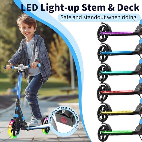 BELEEV V8 Scooter for Kids Ages 6+ with LED Light-Up Stem & Deck, Foldable Big Wheel Scooter with Adjustable Height, Shock Absorption, Carry Strap, 2 Wheel Kick Scooter for Adults, Teens, Up to 220lbs in Saudi Arabia