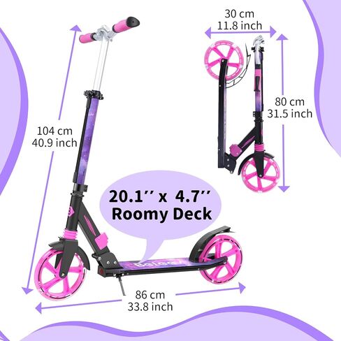 BELEEV V8 Scooter for Kids Ages 6+ with LED Light-Up Stem & Deck, Foldable Big Wheel Scooter with Adjustable Height, Shock Absorption, Carry Strap, 2 Wheel Kick Scooter for Adults, Teens, Up to 220lbs in Saudi Arabia