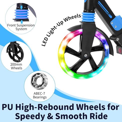 BELEEV V8 Scooter for Kids Ages 6+ with LED Light-Up Stem & Deck, Foldable Big Wheel Scooter with Adjustable Height, Shock Absorption, Carry Strap, 2 Wheel Kick Scooter for Adults, Teens, Up to 220lbs in Saudi Arabia