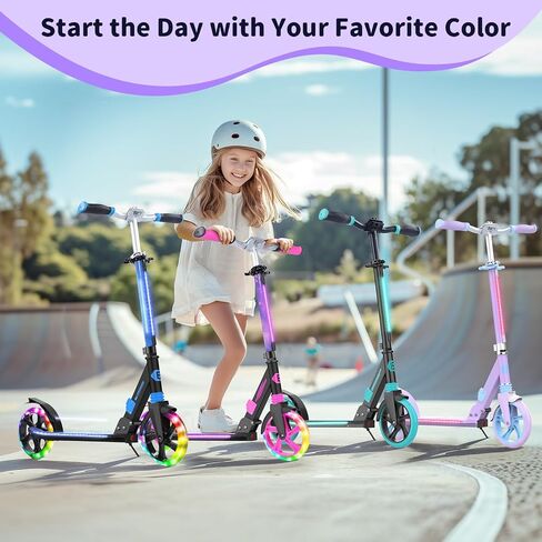 BELEEV V8 Scooter for Kids Ages 6+ with LED Light-Up Stem & Deck, Foldable Big Wheel Scooter with Adjustable Height, Shock Absorption, Carry Strap, 2 Wheel Kick Scooter for Adults, Teens, Up to 220lbs in Saudi Arabia