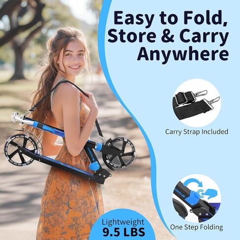 BELEEV V8 Scooter for Kids Ages 6+ with LED Light-Up Stem & Deck, Foldable Big Wheel Scooter with Adjustable Height, Shock Absorption, Carry Strap, 2 Wheel Kick Scooter for Adults, Teens, Up to 220lbs in Saudi Arabia