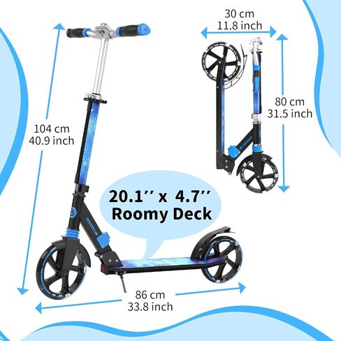 BELEEV V8 Scooter for Kids Ages 6+ with LED Light-Up Stem & Deck, Foldable Big Wheel Scooter with Adjustable Height, Shock Absorption, Carry Strap, 2 Wheel Kick Scooter for Adults, Teens, Up to 220lbs in Saudi Arabia