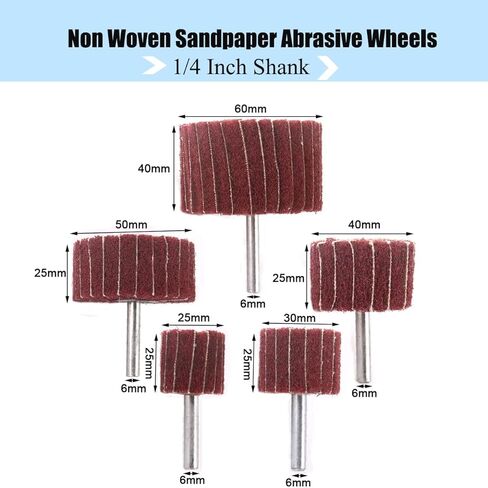 عجلة رفرف كاشطة، عجلات دوارة مثبتة على ساق 1/4 بوصة غير منسوجة للصنفرة واللمسة النهائية، 120 حبيبة - 5 قطع in Kuwait