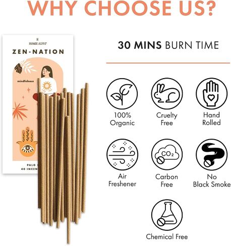 40 Palo Santo Incense Sticks, Natural Incense Sticks Non Toxic, Palo Santo Incense Sticks, Organic-Made, Scented Incense Sticks, Chemical Free Incense Sticks, Organic Incense Sticks Non Toxic in Saudi Arabia