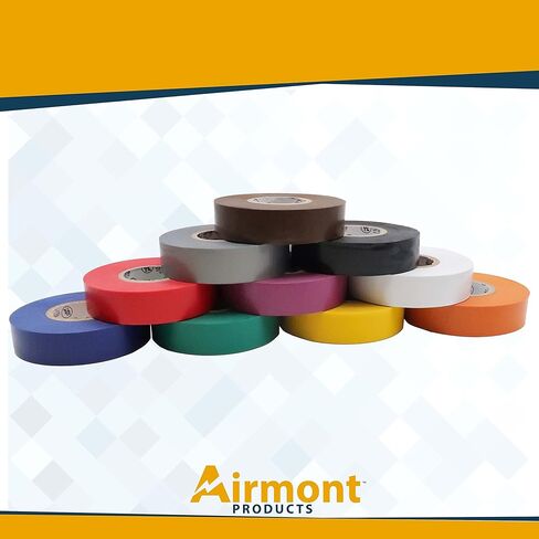 AMMO AP-10960 حزمة من 10 أشرطة كهربائية متعددة الألوان للأغراض العامة، فينيل من الدرجة الصناعية، الطول: 60 قدم، لاصق، عزل حراري للأسلاك الكهربائية، قوة عازلة عالية in Kuwait