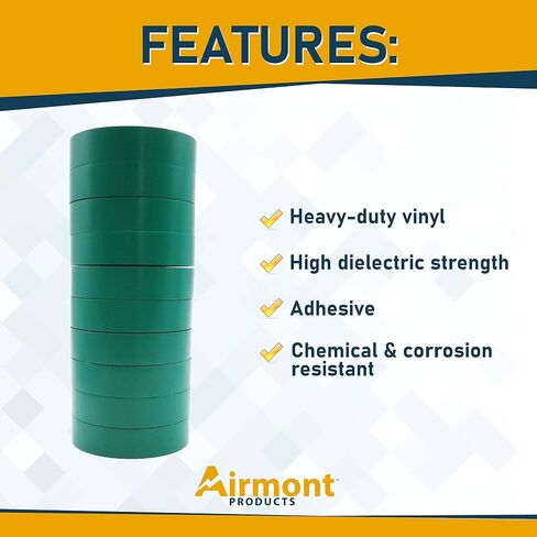 AMMO AP-10960 حزمة من 10 أشرطة كهربائية متعددة الألوان للأغراض العامة، فينيل من الدرجة الصناعية، الطول: 60 قدم، لاصق، عزل حراري للأسلاك الكهربائية، قوة عازلة عالية in Saudi Arabia