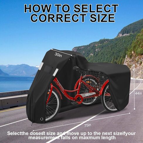 Trike Cover, 3-Wheel Bike Cover, 600D Oxford cloth waterproof Bike Covers, UV resistant Bicycle Cover, tear resistant Adult Tricycle Cover, with storage bag, black, 75*30*44 in in Saudi Arabia