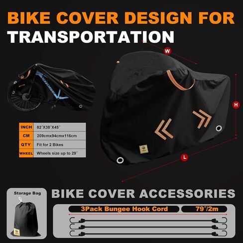 Bike Covers for Transport on Rear Rack,Fits for 2 Bicycles Car RV Travel Use,Waterproof Outdoor 600D Polyester,Rip-stop Windproof,Top Reinforce on Handlebar,with Extra 3 Fixed Bungee Cords in Saudi Arabia