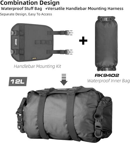 Rhinowalk Bike Handlebar Bag Waterproof Dry Bag 12L Bicycle Front Roll Bag Large Capacity Storage Bag Shoulder Bag for Bikepacking in Saudi Arabia