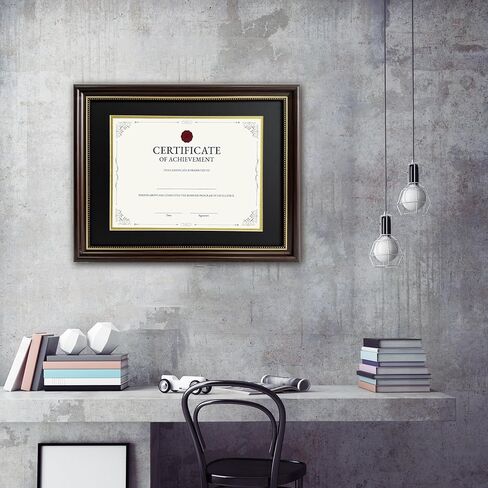 إطار شهادة بإطار دبلوم 8.5 × 11، عبوتان، عرض 8.5 × 11 بوصة مع حصيرة سوداء فوق ذهبية أو عرض مستند 11 × 14 بدون حصيرة، إطارات صور بنية داكنة، سطح الطاولة أو الحائط in Kuwait