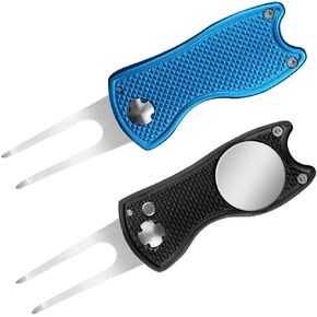 2 حزمة معدنية قابلة للطي أداة جولف ديفت مع المغناطيسي محاذاة الكرة ماركر المنبثقة زر المحمولة أداة إصلاح الغولف in Kuwait