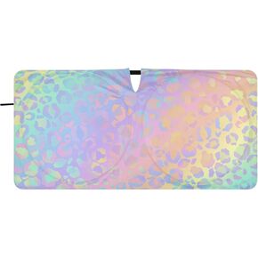 Car Sunshades for Front Windshield Foldable SUV Auto Sun Shield Rainbow Leopard Rose Gold Cheetah for SUV Blocks UV Rays Front Window