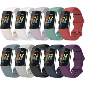 Compatible with Fitbit Charge 6/Charge 5 Bands for Women Men, Soft Silicone Replacement Wristband for Fitbit Charge 5/Charge 6 Fitness Tracker Accessories Small/Large Watchbands