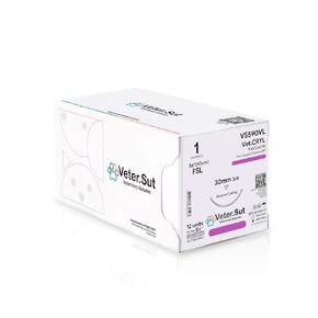VeterSut VetCRYL Absorbable Polyglactin Surgical Suture USP Size 1, (FSL) 3/8 30mm Reverse Cutting Needle, 36 Inches (90 cm), 12 Count, Veterinary Use