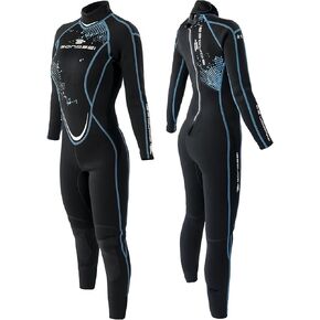 Bonassi Morgan Wetsuit - Long 3mm Neoprene Full Body Women's Wetsuit - Black/Blue Color - Great for Scuba Diving, Freediving and Water Sports - Designed in Italy