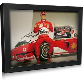 ORIMAMI Signed Michael Schumacher Poster Wooden Framed Photo Art Decor 8x6 Inches,with 1x35mm Film Display,Cool Collectible Gifts for F1 Ferrari Racing Fans