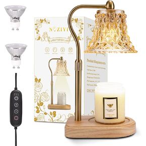 Candle Warmer Lamp with Timer, Candle Warmer Light with 2 Bulbs, 2/4/8H Timer Adjustable Height Candle Warming Lamp, Dimmable Candle Melting Lamp for All Scented Jar Candle Sizes, Amber (Amber)