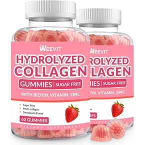 Sugar-Free Collagen Gummies for Women, Hydrolyzed Collagen Peptides Gummies with Biotin, Collagen Supplements Gummy with Vitamin B12, C, D, Zinc for Hair Skin Nail