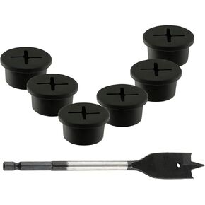 12Pcs Rubber Wire Cord Grommets with Spade Drill Bit, 3/4 Inch Cable Hole Cover Black Desk Cord Grommet for Office Furniture Wall Organizer in Kuwait