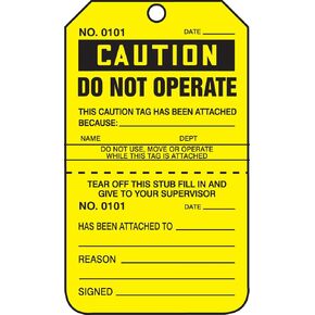 Accuform TPP208CTP PF-Cardstock Repair Tag, Legend "Caution DO NOT Operate This Caution TAG HAS Been", 5.75" Length x 3.25" Width x 0.010" Thickness, Black on Yellow (Pack of 25)