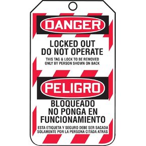 Accuform Lockout Tags, Pack of 25, Bilingual Danger Locked Out Do Not Operate, US Made OSHA Compliant Tags, Weather-Proof & Chemical Resistant Laminated PF-Cardstock, 5.75"x 3.25", Pack of TSP103LTP
