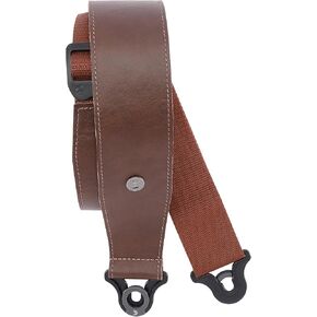 D'Addario Comfort Leather Auto Lock Guitar Strap - Acoustic & Electric Guitar Accessories - Easy to Use Auto Locking Guitar Straps - Uses Existing Guitar Strap Buttons - Leather - 2.5" Width - Brown