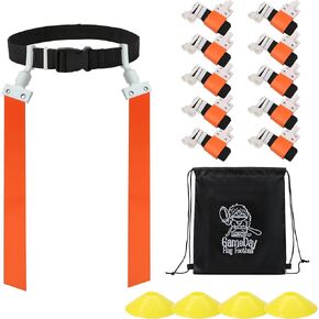 Gameday- Flag Football Set-Complete (10 Player) Flag Belts and Flags Set, (4 Pcs) Agility Cones w/Carry bag