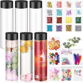 Sensory Bottles Kits for Kids 400 ml Plastic Bottles with Lids with Glitter Sequins Accessories Seasons Sensory Bottle for Relievingtoddlers1-3 Kids Calm Down Anxiety Disturbed(6 Pcs)